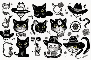 Cowboy cat cartoon tattoo idea