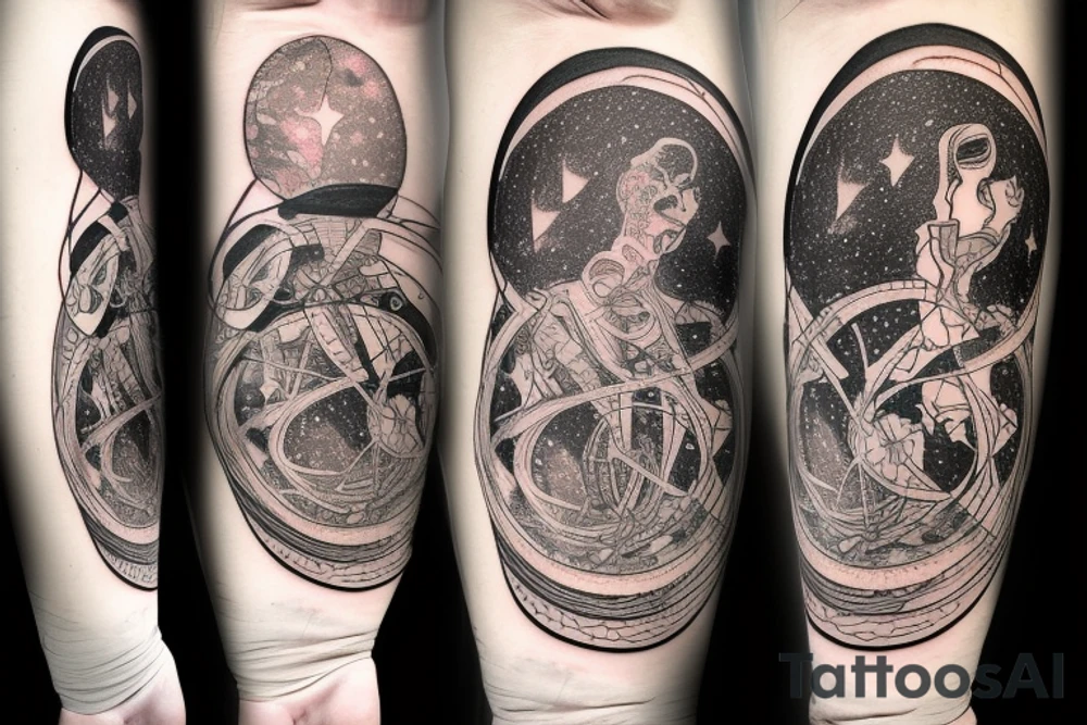 A cosmic entity putting itself back together together after the universe ripped them apart
small tattoo on left forearm tattoo idea