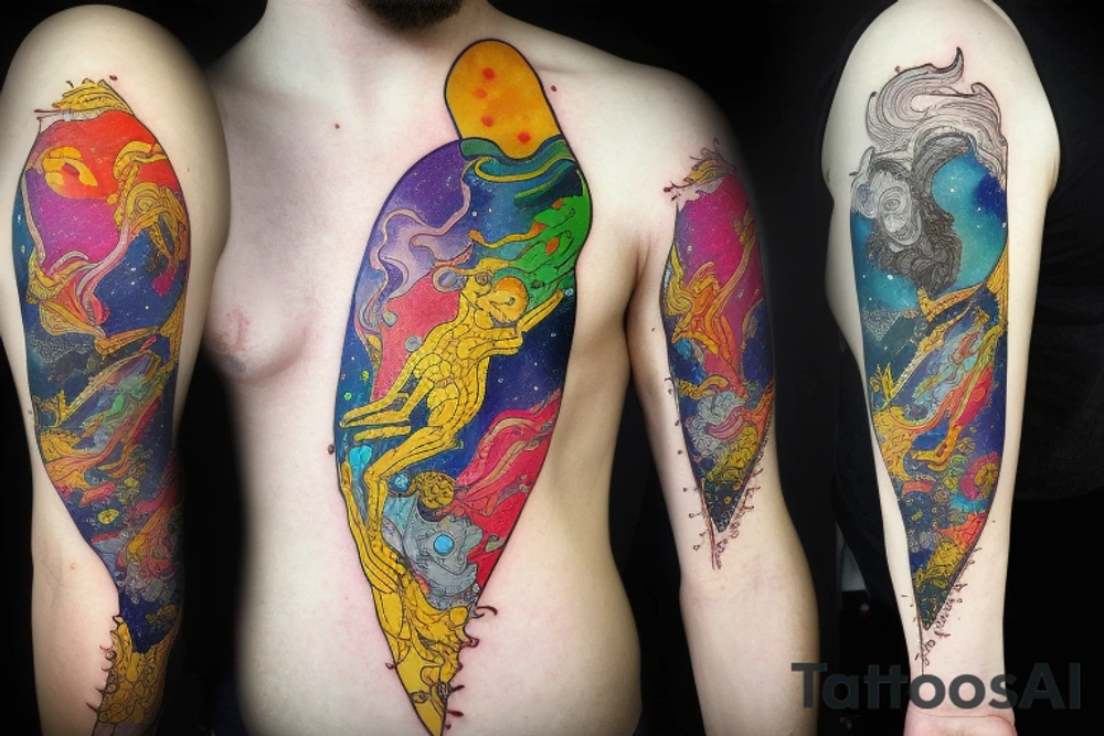 A cosmic entity putting itself back together together after the universe ripped them apart
small tattoo on left forearm tattoo idea