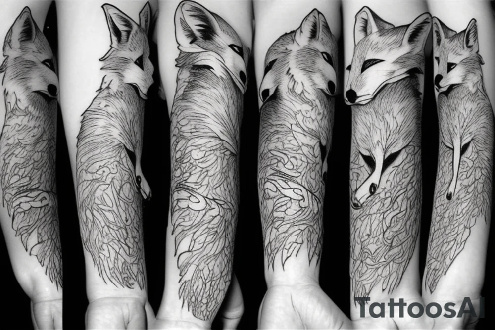 One fox and 4 baby fox tattoo idea