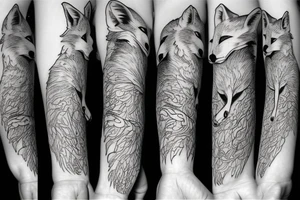 One fox and 4 baby fox tattoo idea