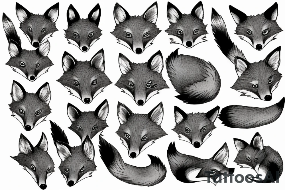 One fox and 4 baby fox tattoo idea
