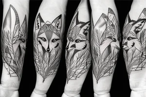 a fox father who protects 4 foxes in the woods tattoo idea