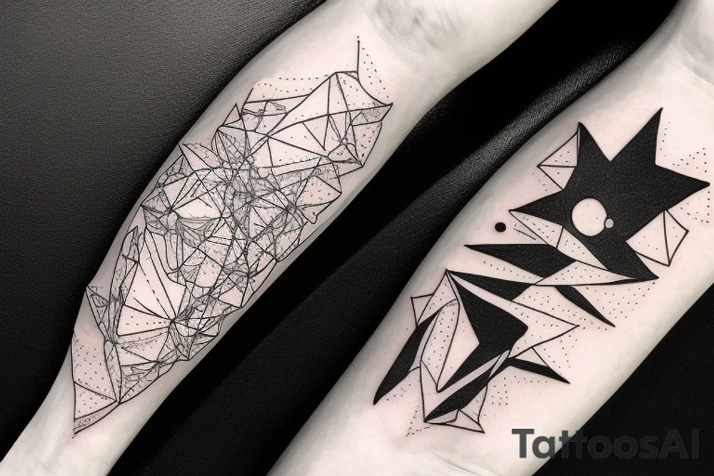 A abstract cosmic entity grasping at the visual parts of themselves scattered throughout the universe and putting themselves together tattoo idea