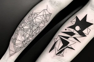 A abstract cosmic entity grasping at the visual parts of themselves scattered throughout the universe and putting themselves together tattoo idea