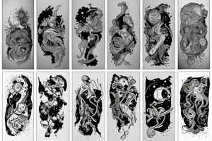 A abstract cosmic entity grasping at the visual parts of themselves scattered throughout the universe and putting themselves together tattoo idea