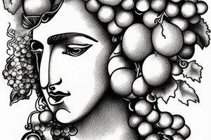 dyonisium greek god face with wine and grapes tattoo idea