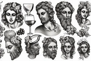 Dionysius greek god face with wine and grapes tattoo idea