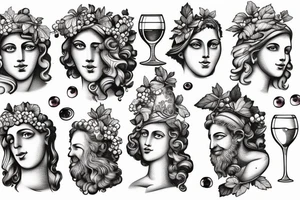 Dionysius greek god face with wine and grapes tattoo idea
