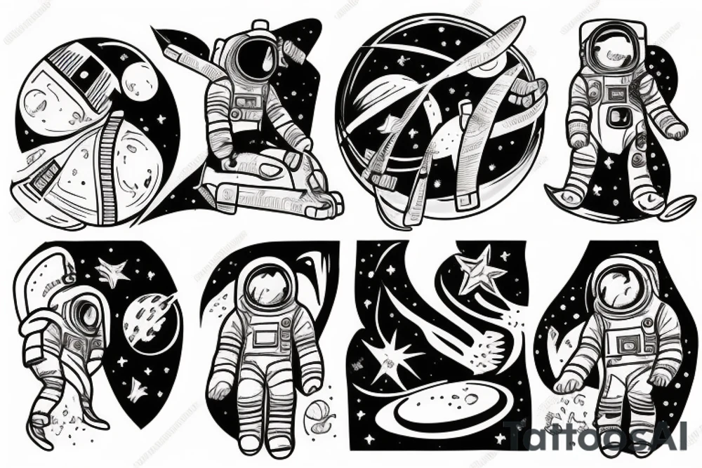 Two astronauts playing on moon tattoo idea