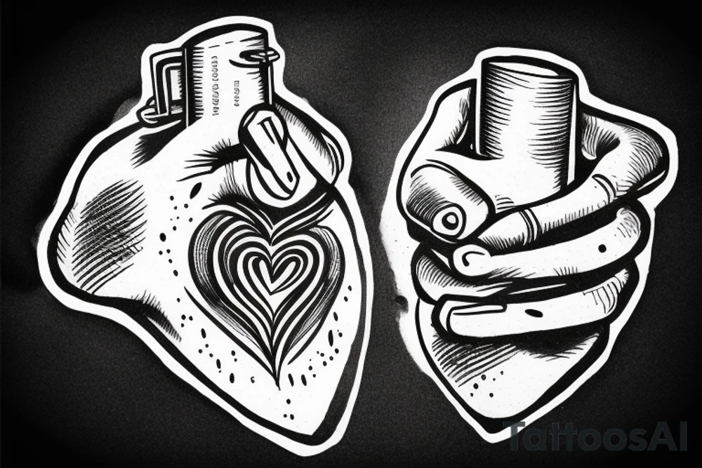 A heart with a pen in it And he presses his fist and ink drips from the pen head tattoo idea