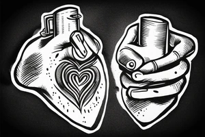 A heart with a pen in it And he presses his fist and ink drips from the pen head tattoo idea