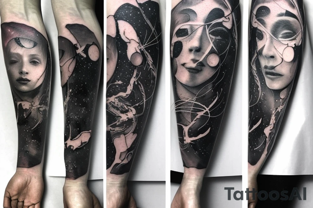 A cosmic entity who is trying to piece themselves back together, small, left forearm tattoo idea