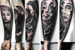 A cosmic entity who is trying to piece themselves back together, small, left forearm tattoo idea