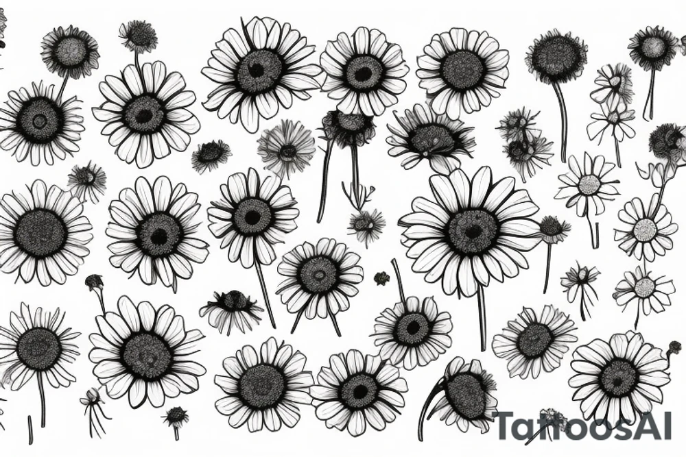 minimalist tattoo of, tansy aster, latin globemallow, cowpen dasies, colorful tattoo idea