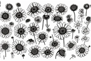minimalist tattoo of, tansy aster, latin globemallow, cowpen dasies, colorful tattoo idea