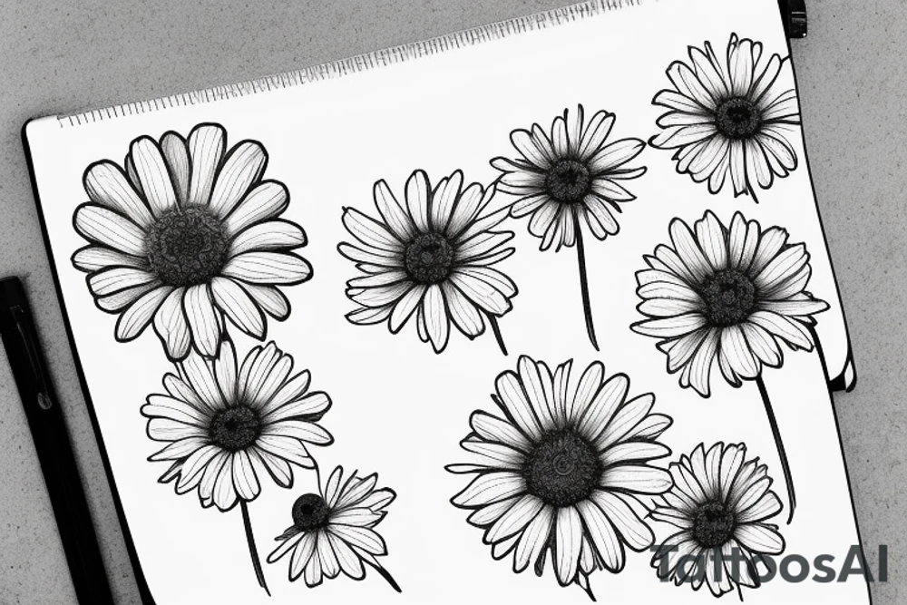 minimalist tattoo of, tansy aster, latin globemallow, cowpen dasies, colorful tattoo idea