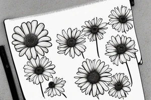 minimalist tattoo of, tansy aster, latin globemallow, cowpen dasies, colorful tattoo idea