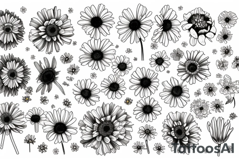 tansy aster, latin globemallow, cowpen dasies, colorful tattoo idea