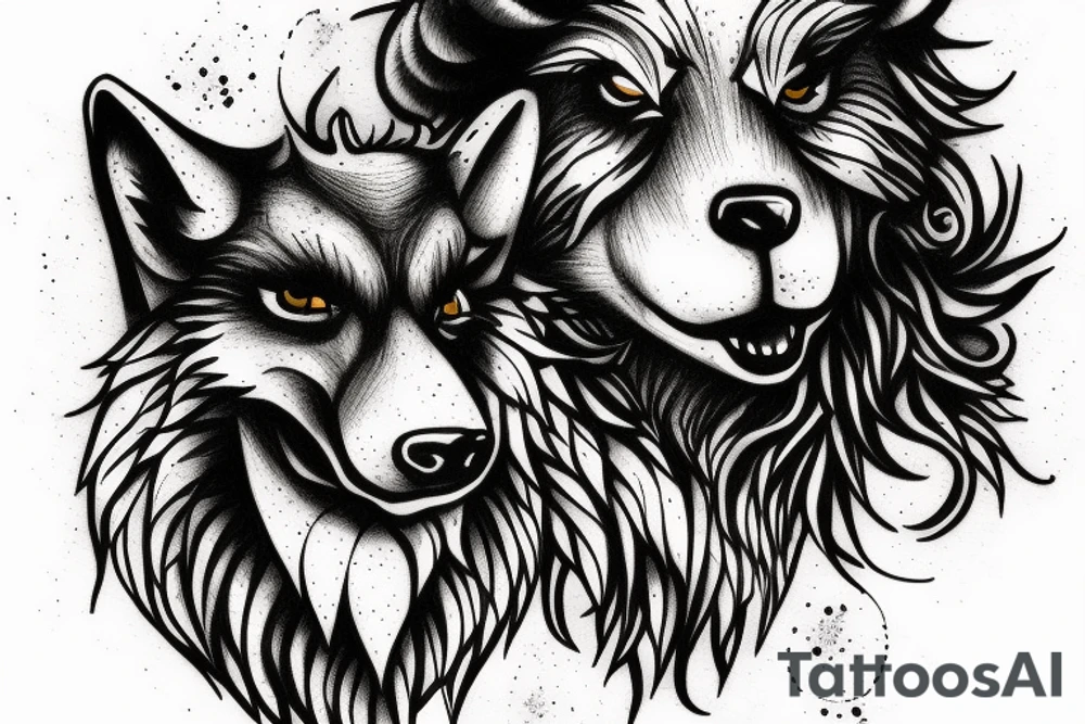 Wolf with sheep fur in mouth and text "Lonely is the wolf in a world of sheep" tattoo idea