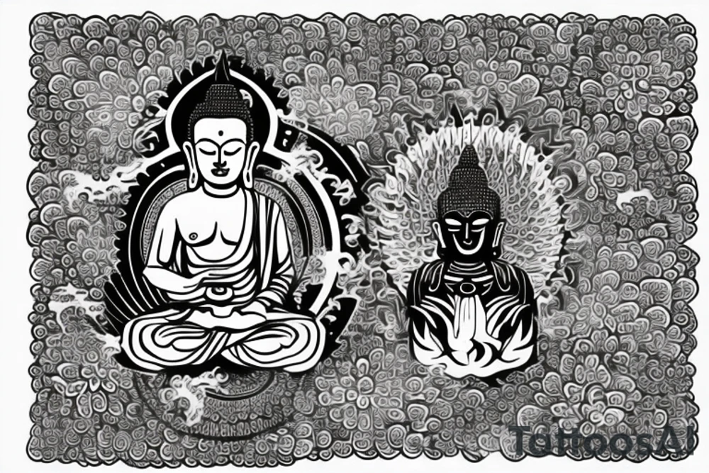 buddha with flames and lotus tattoo idea