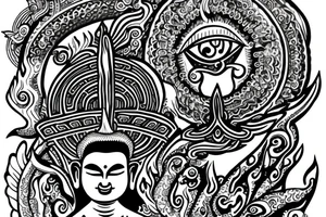 buddha with flames and eye on lotus tattoo idea