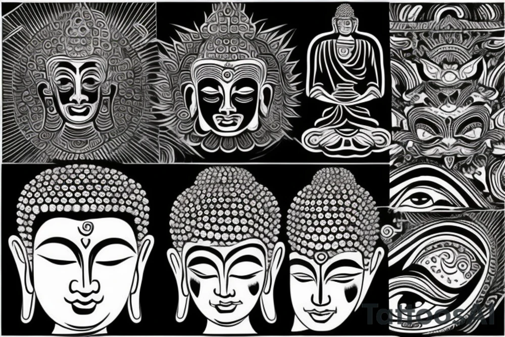 buddha with flames and eye on lotus tattoo idea
