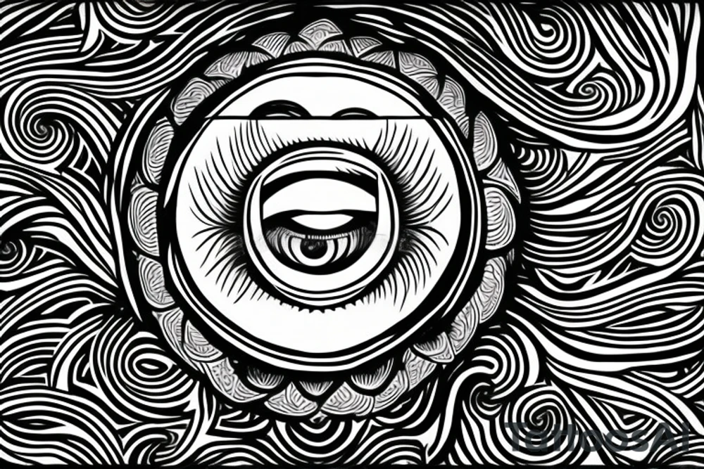 buddha holding an eye surrounded by flames on lotus tattoo idea