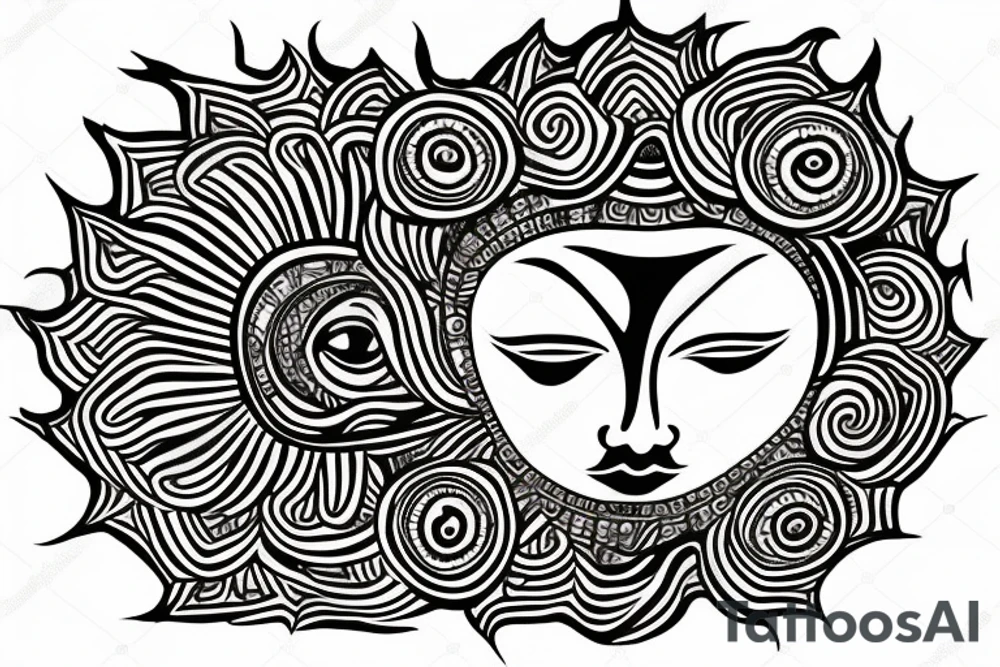buddha holding an eye surrounded by flames on lotus tattoo idea