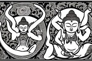 buddha with six arms surrounded by flames on lotus tattoo idea