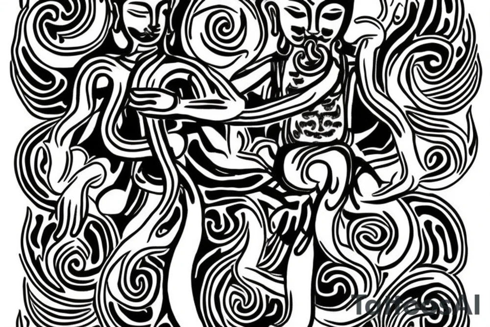 buddha with six arms surrounded by flames on lotus tattoo idea
