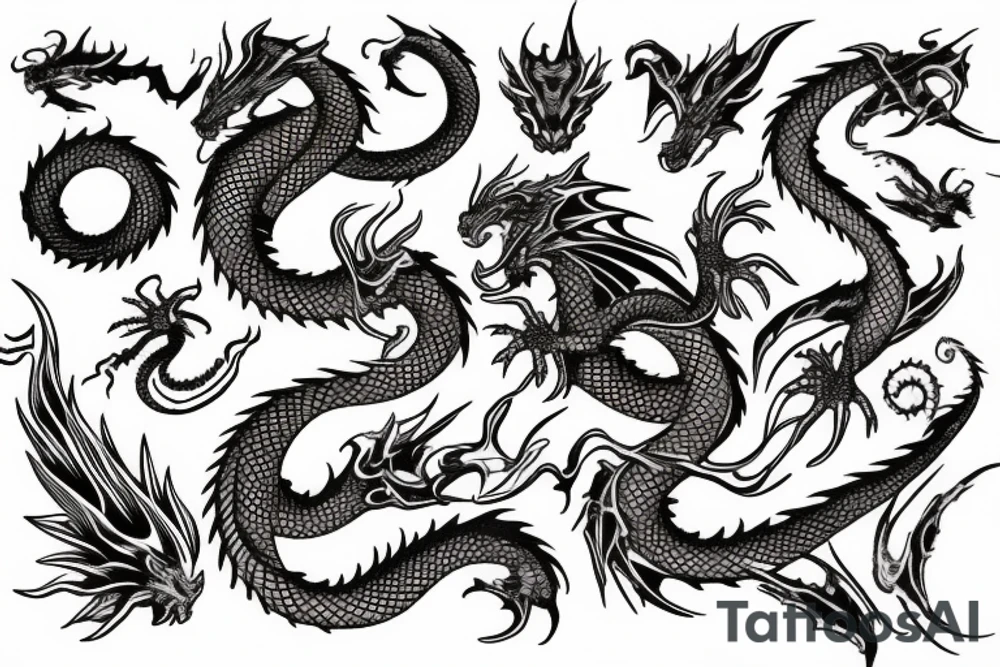 Fire and water. Dragon. Many colors. tattoo idea