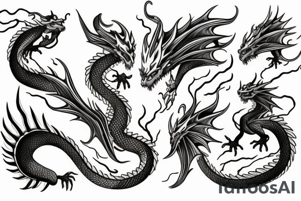 Fire and water. Dragon. Many colors. tattoo idea
