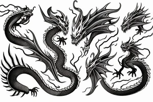 Fire and water. Dragon. Many colors. tattoo idea