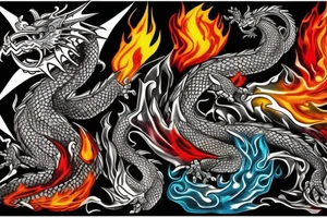 Fire and water. Dragon. Many colors. tattoo idea