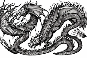 Fire and water. Dragon. Many colors. tattoo idea