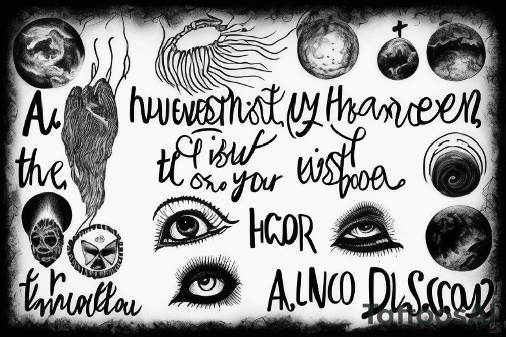 Throughout heaven and earth, I alone am honored

see through your eyes

Keep the fire and disco

You're first thought is what you were conditioned to think, the second is the one that defines you

The Universe does not care tattoo idea