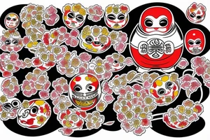 Neo Tradi Daruma in full color with flowers tattoo idea