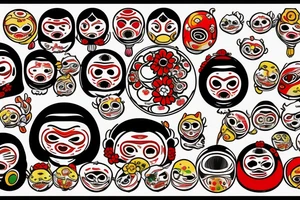 Neo Tradi Daruma in full color with flowers tattoo idea