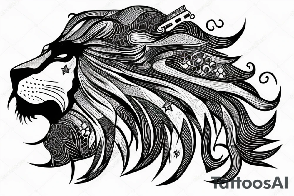 Futuristic lion in space with crown tattoo idea