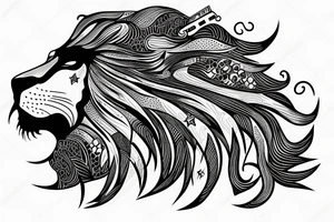 Futuristic lion in space with crown tattoo idea
