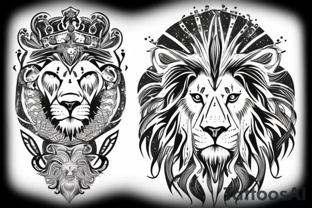 Futuristic lion in space with crown tattoo idea