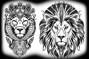 Futuristic lion in space with crown tattoo idea