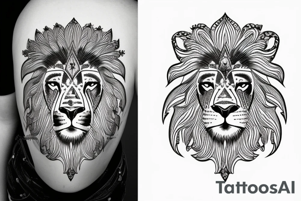Futuristic lion in space with crown tattoo idea