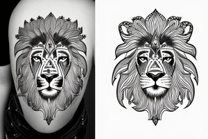 Futuristic lion in space with crown tattoo idea