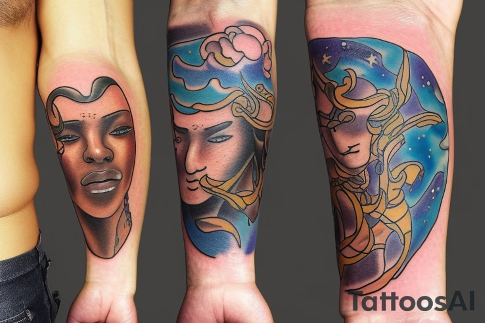 a healing tattoo that shows an emotionally, verbally and mentally abused boy growing into a confident empathetic man connected with the universe

Throughout heaven and earth, I alone am honored
You're first thought is what you were conditioned to think, the second is the one that defines you
see through your eyes
Keep the fire and disco tattoo idea