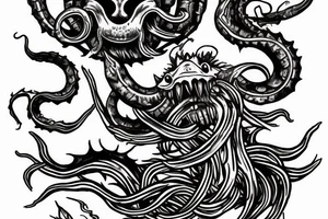 Kraken taken the ship and above the ship flying the seagulls and somewhere above the pair of kings cards tattoo idea