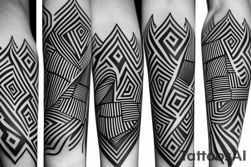 black straight lines fractal designs angular tattoo idea