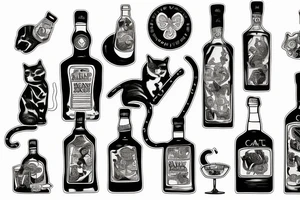 Cat with a whiskey bottle tattoo idea