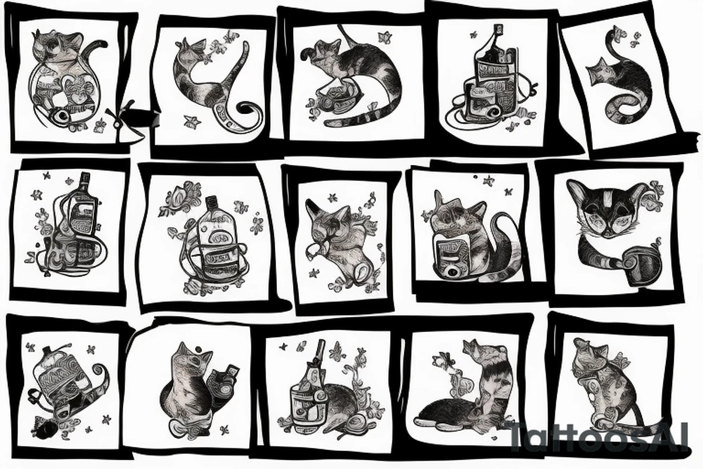 Cat with a whiskey bottle tattoo idea